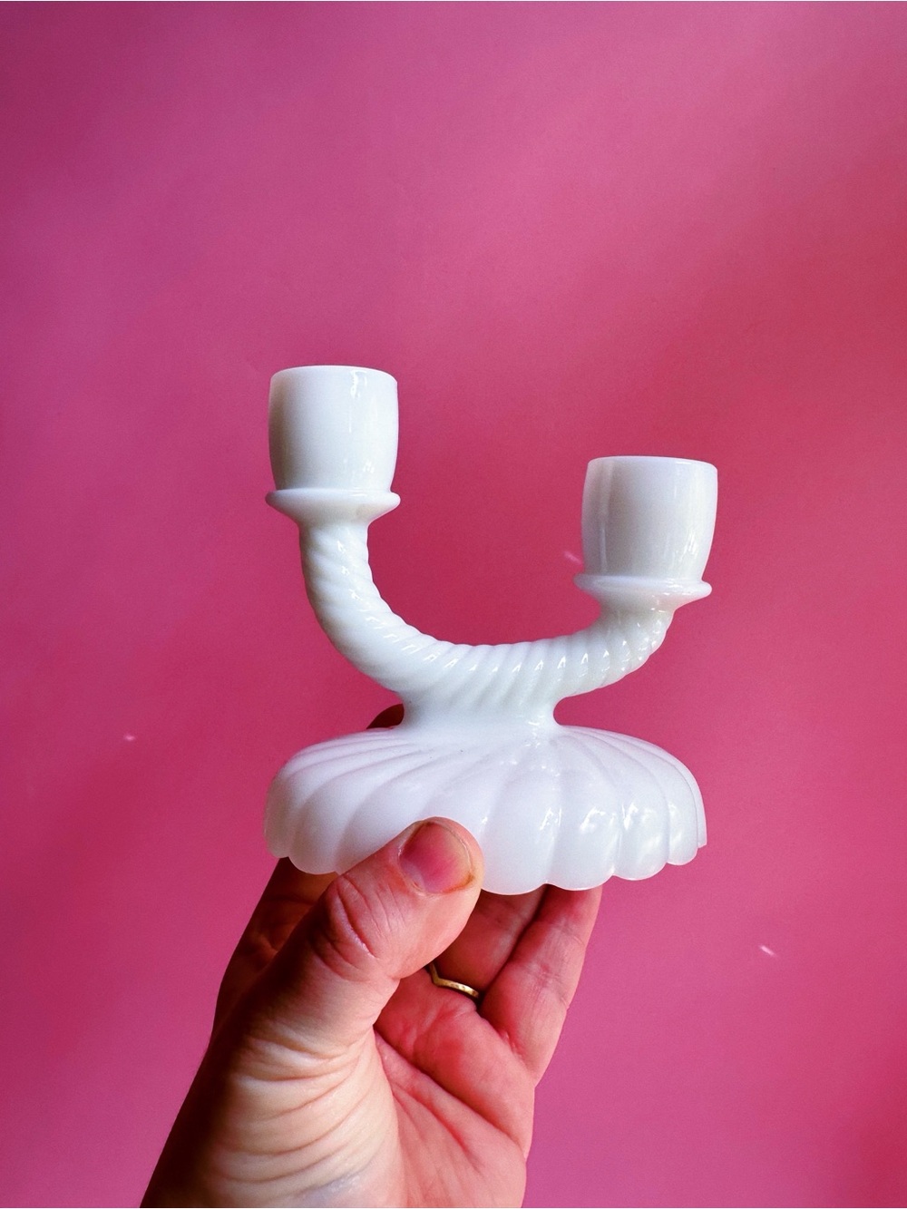 Vintage Imperial Milk Glass Double Candle Stick Holders
